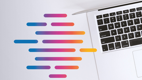 The Glasgow Code Learning multi-colour logo is in the centre and to the right, there is a corner of a laptop within a white background.