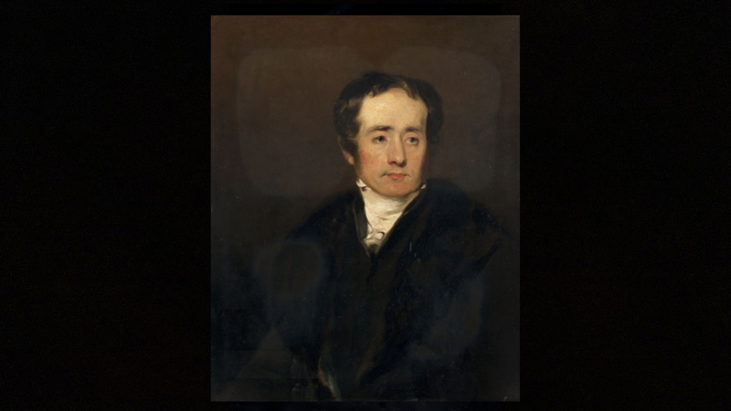 a painted portrait of a person against a dark background