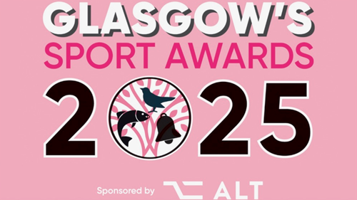 Black text on pink background that reads Glasgow's Sport Awards 2025