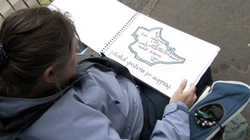Fiona Fleming, sits out in the local area of Cardonald sketching a creative map.